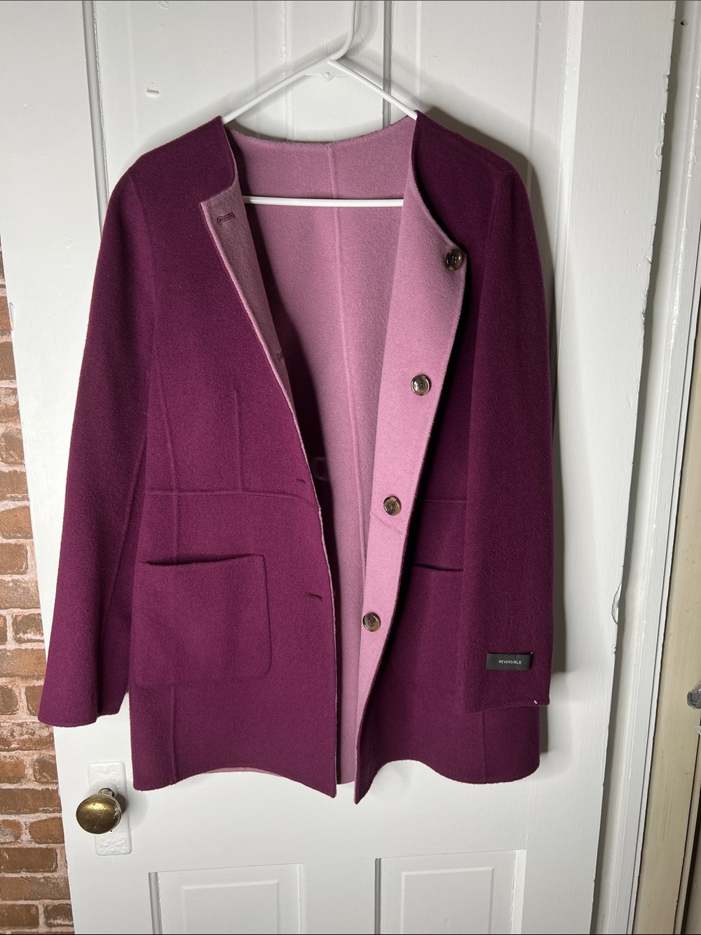 Reversible Two-Tone Wool Coat - Pink/Magenta